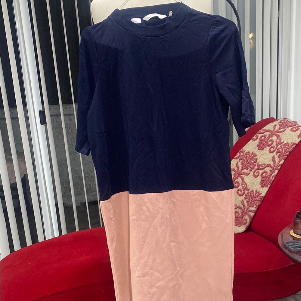 Elegant Navy and Peach Midi Dress